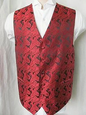 Q BRAND Formal Steampunk Red Paisley Brocade Vest Fabric Buttons SzM (42) • $40