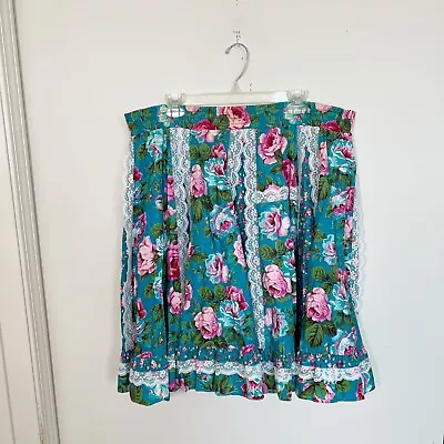 Vintage Square Up Fashions Square Dancing Western Skirt Lace Blue Pink Roses XL • $24