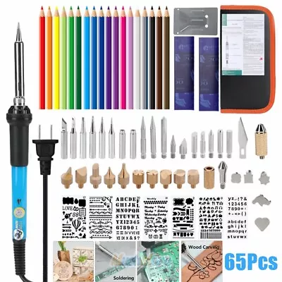$26.89 • Buy 65PCS Wood Burning Kit Set Tool Pen Pyrography Supplies Iron Tips Art Craft 60W