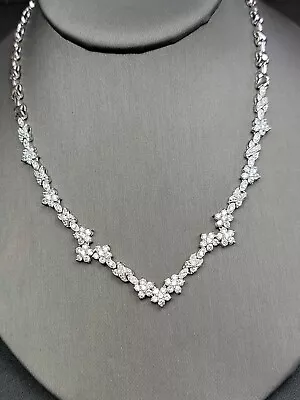 Sterling Silver 925 Cubic Zirconia CZ Flower Wedding Event Necklace 16 Quality • $89.50