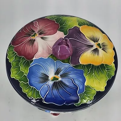 J McCall Blue Sky Icing On The Cake Footed Covered Candy Dish 2004 Floral • $37.50