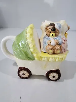 Vtg 1993 Ceramic Unusual Bear Family In Baby Buggy Teapot Great Display Piece • $13.45