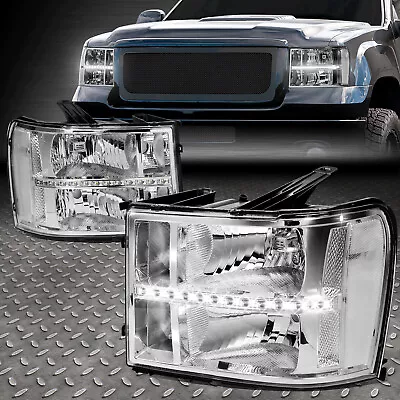 [led Drl]for 07-14 Gmc Sierra 1500 2500 3500 Chrome/clear Headlight Head Lamps • $98.88