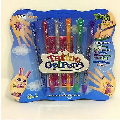 £3.85 • Buy Tattoo Glitter Gel Pens With Body Art Stencil And Charms