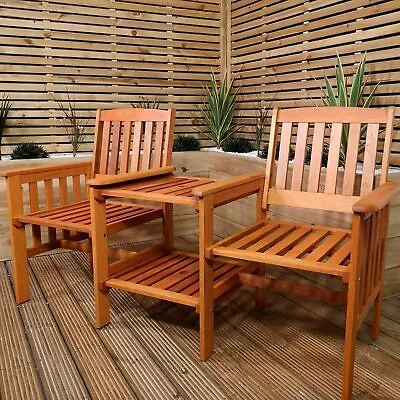 2 Person Wooden Garden Bench Love Seat & Table Garden Furniture • £129.95