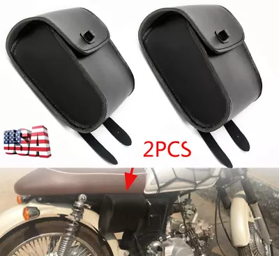 2X Universal Motorcycle Pouch Front Fork Sissy Bar Saddle Side Tool Bag Leather • $27.53