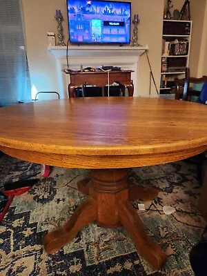 Vintage 1984 Round Oak Mission Style Dining Table  • $300