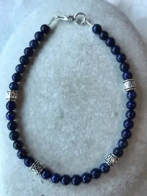 Lapis Lazuli Gemstones - Men’s Bracelet - 925 Sterling Silver/Tibetan Silver Mix • £9.79