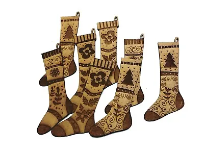 10x Christmas Socks Wooden Shape Assorted MDF Craft Embellishment Decoration • £3.29