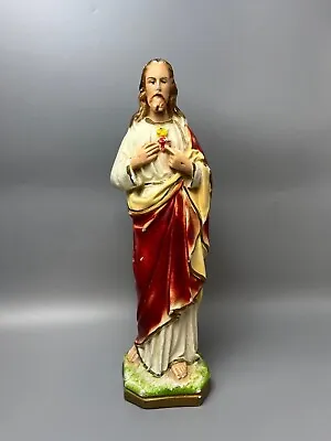 Vintage Sacred Heart Of Jesus Chalkware Statue Figurine • $19.95