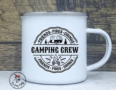 PERSONALISED Camping Crew Mug Tin Metal Camp Enamel Coffee Tea Cup Any Name • £9.95