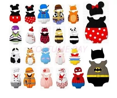 Kids Baby Romper Boys Girls Animal Cattoon Costume Bodysuit Outfit Cloth Set Hat • £8.23