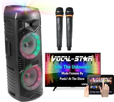 Vocal-Star T200 Portable Karaoke Machine Lights 2 Mics Bluetooth XD10 • £0.99