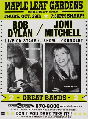 BOB DYLAN/Joni Mitchell 12 X 15 Wall Art Concert Poster FREE Shipping USA Only ! • $20