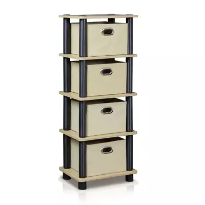 Furinno Storage Chest 4-Tier Open Shelf Removable Bin Drawers LACi Oak - Black • $20.78