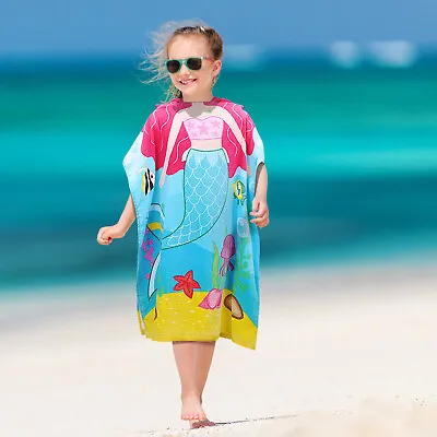 Kids Mermaid Kids Poncho TowelSurf Beach Bath Swim Hooded Towels 100% Cotton • $16.99