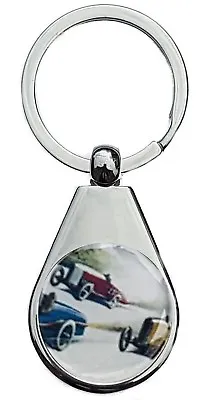 Vintage Racing Cars Chrome Polished Keyring Pear Style Shape • £5.49