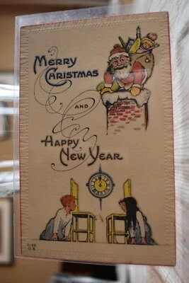 $5 • Buy Santa Claus With Toy Bag On A Chimney & Children Merry Christmas C 1920 Postcard