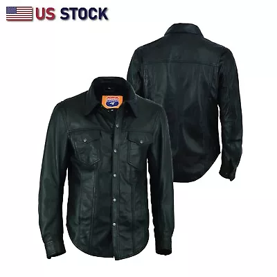  Leather Motorcycle Shirt - Western Leather Shirt - Lightweight SKU#HL10403BLACK • $99.99