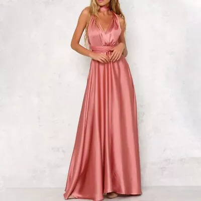 Gorgeous Women's Satin Ball Gown Dress V Neck Maxi Length Multi Way Wrap • $22.82
