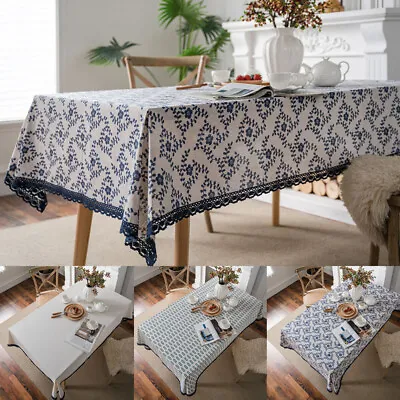 $16.09 • Buy Vintage Tablecloth Cotton Linen Print Table Cloth Cover Lace Dining Kitchen Home