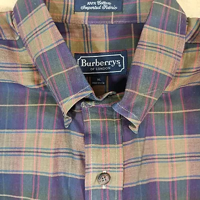 Burberrys Of London Mens XL Long Sleeve Button Down Plaid Shirt Vtg Made In USA  • $30