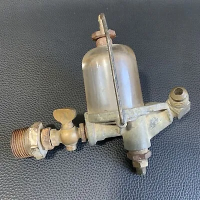 Vintage Glass Bowl Fuel Filter With Shut Off Sediment Filter Brass Fittings. • $21.75