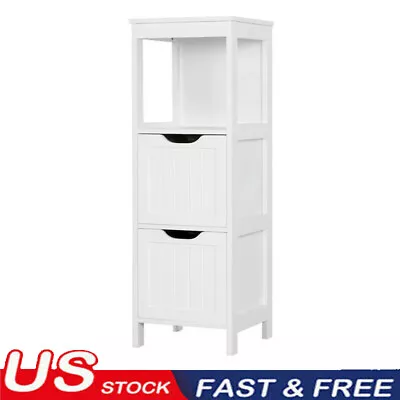 Adjustable 3 Tiers Bathroom Cabinet Modern Storage Organizer Floor Cabinet White • $58.78