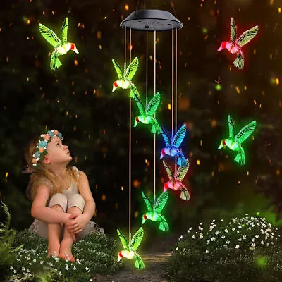 Hanging Colour Changing Solar Powered LED Hummingbird Lights Garden Wind Chime • £8.89