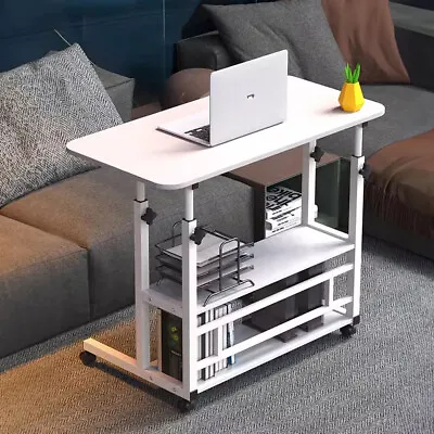 Adjustable Height Over Bed Table On Wheels Hospital Overbed Laptop Computer Desk • £18.95