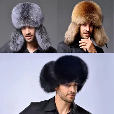 Mens Winter Faux Fox Fur Russian Hat Trapper Ushanka Cossack Warm Ski Furry Caps • $13.15