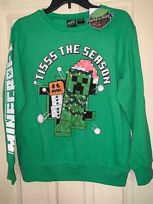 NWT Minecraft Christmas Tisss The Season Creeper Boy's Large Green Sweatshirt • $17.46