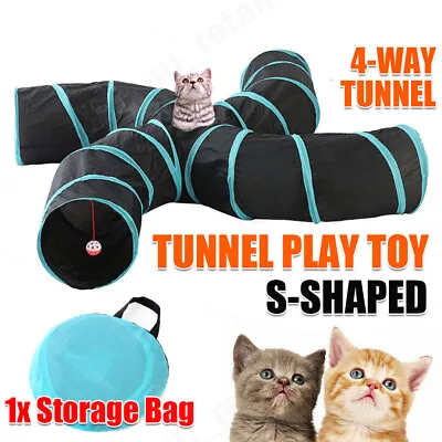 $22.99 • Buy Cat Kitten Puppy 4-Way Tunnel Play Toy Foldable Funny Exercise Tunnel Rabbit Pet