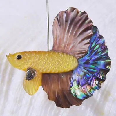 Siamese Fighting Fish Betta Iridescent Multicolor Shell Carving 2.90 G Drilled • $39.95