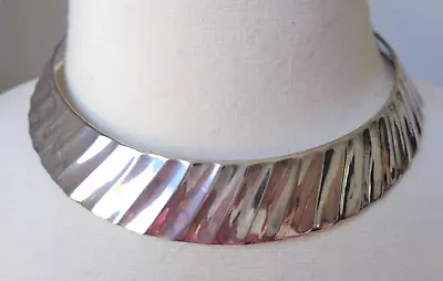 Vintage Silver Tone Egyptian Style Detailed Rigid Choker Necklace. • £6.42