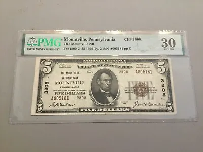 1929 $5 National Bank Note Mountville PA PMG VF30 Minor Rust • $159.99