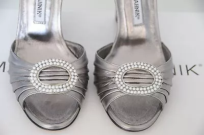 New MANOLO BLAHNIK SEDARABY BIJ 105 PEARLS Silver Wedding Wedge SHOES 36.5 40.5 • $550