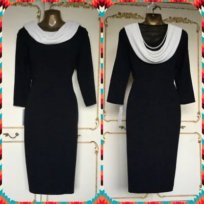 Libra Designs Uk 8 Designer Black & Ivory Pearl Trim Occasion Dress Nwt Rrp £210 • £79