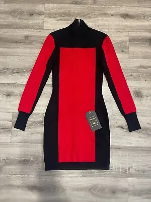 BALMAIN X H&M MINI DRESS LONG SLEEVE WITH MOCK NECK FULL ZIP RED-BLACK SIZE 4 • $139