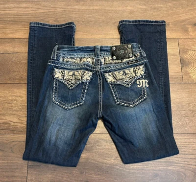 $9.99 • Buy Miss Me Womens Dark Blue Wash Studded Bootcut Denim Jeans Size 27 *READ*