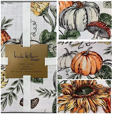 Nicole Miller Fall Pumpkins Mushrooms Sunflowers Tablecloth Cotton 60x120  • $59.99