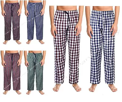 2 Mens Pyjama Bottoms 100% Cotton Woven Check Lounge Pant Pj Nightwear M - 2XL • £14.99