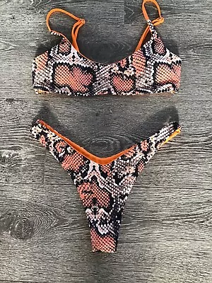 Zaful Bikini. Cheeky Bottoms Thong Style. Orange Animal Pattern Size 8 • £5