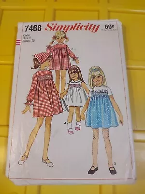 Simplicity 7466: 1960s Toddler Girls Smocked Dress Size 6 Vintage Sewing Pattern • $10.99