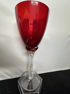 Murano Tulip Stem Blown Glass Petal Stem 9.5” One (1) Ruby Red Water Goblet • $14.80