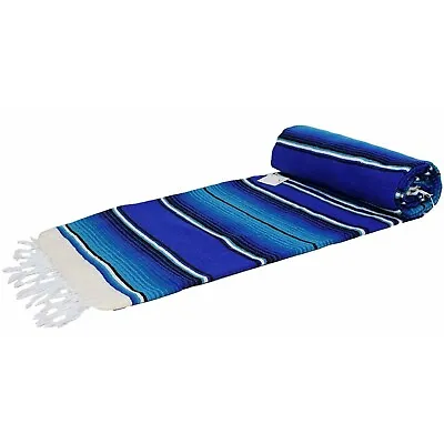 Traditional Mexican Blanket Striped Blue White Ocean Serape Baja Blanket XL • $28.95