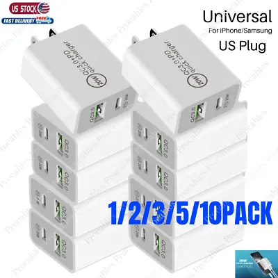 For IPhone 15 14 13 12 11 Samsung PD USB C QC USB Power Wall Adapter US Plug Lot • $2.99