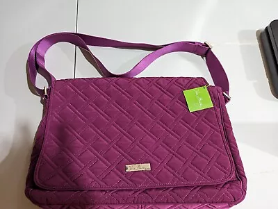 NWT Vera Bradley Solid Plum Laptop Messenger Quilted Padded Adjustable Strap • $40