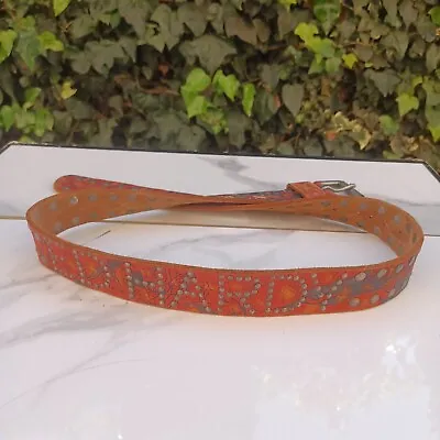 Ed Hardy Spell Out Studded Hand Made GenuineLeather Belt Orange Tan Size M • $35