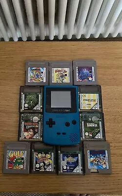 Nintendo Game Boy Colour Teal W/ 11 Games/travel Case Bundle VGC Tetris Mario • £38